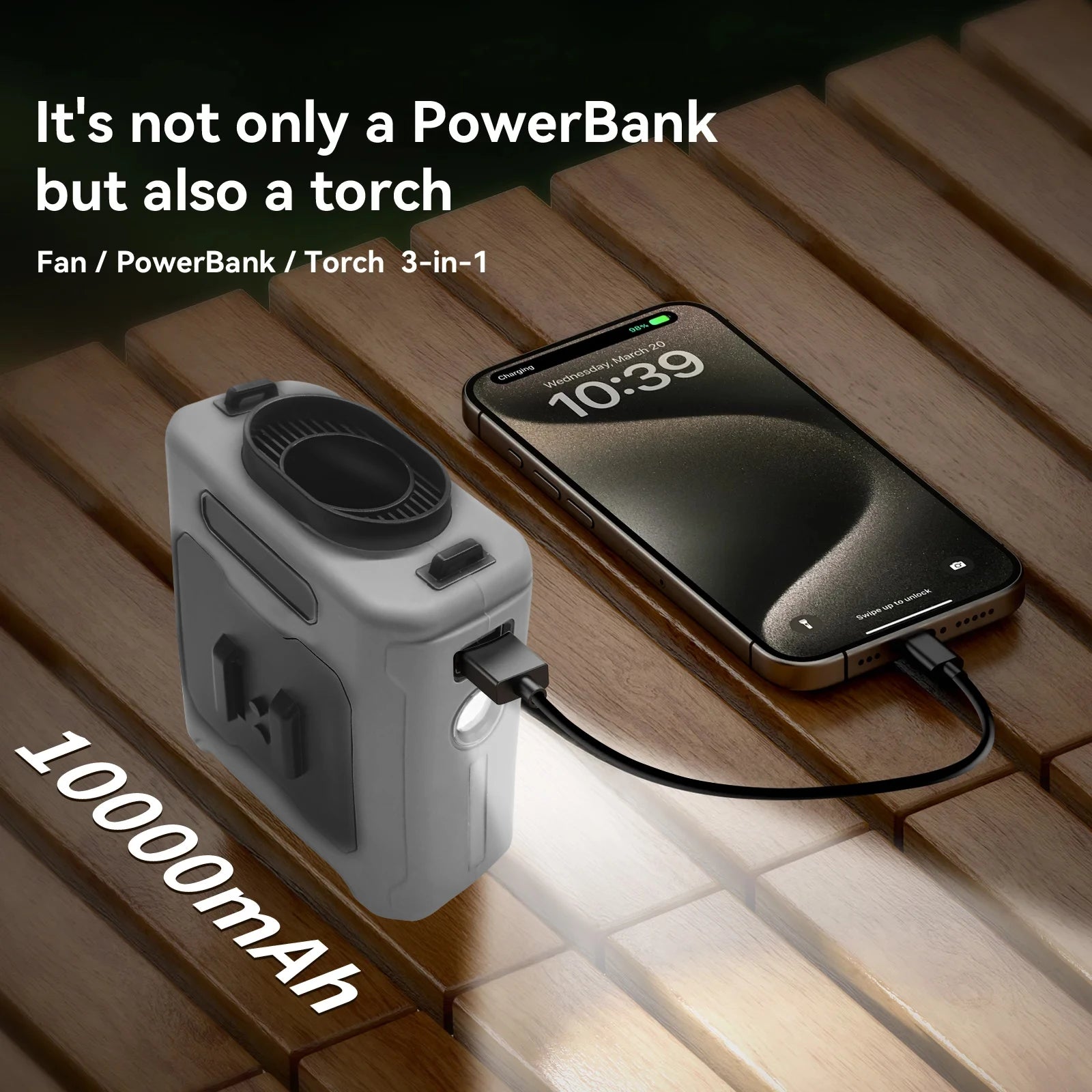 Portable Waist Fan - Power Bank/ LED Light