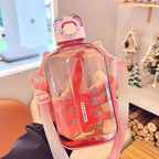 1Pcs Flat Square Transparent Water Bottle  Travel Canteen With Adjustable Strap Camping