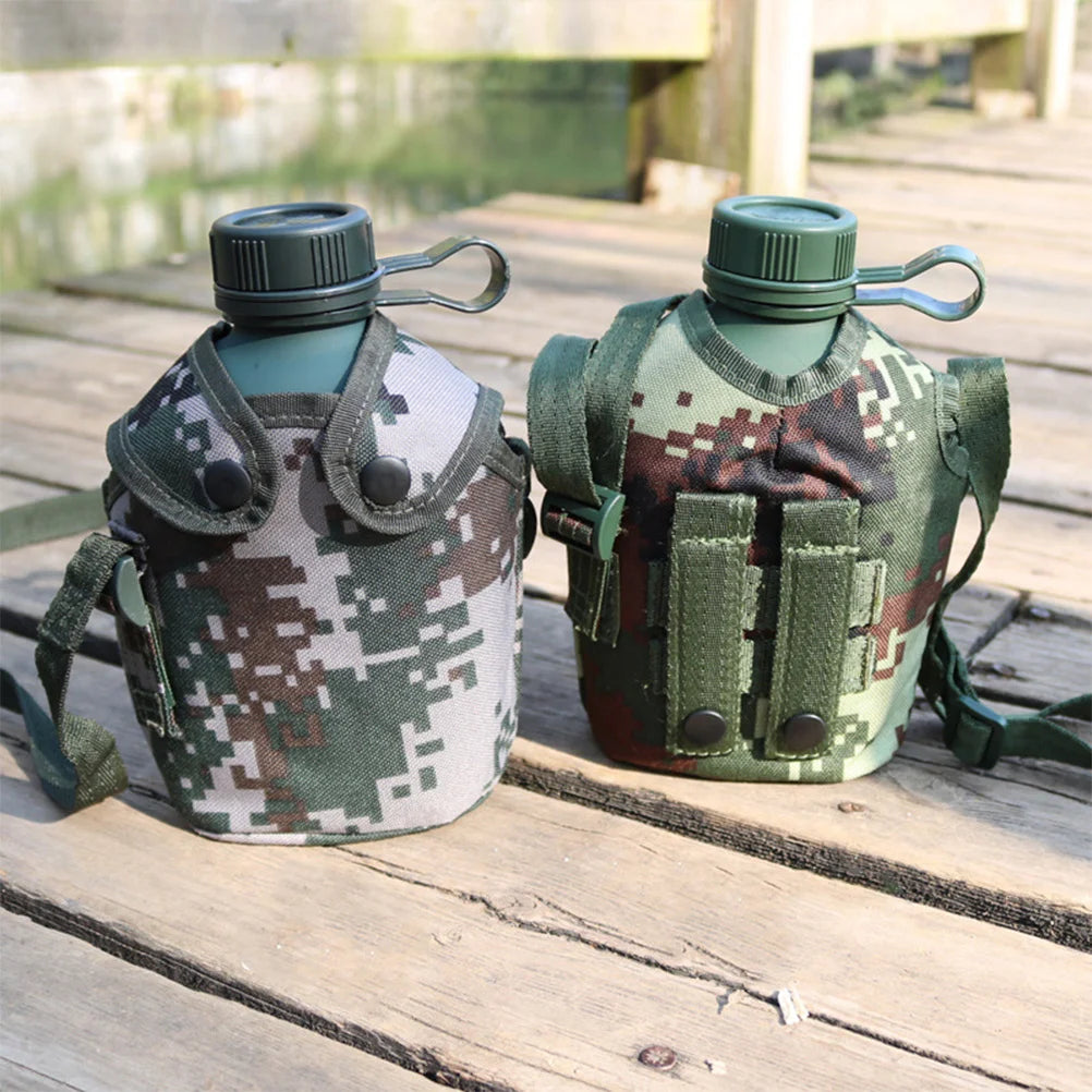 1Set Camouflage Military Canteen 1L Aluminum Alloy Water Bottle Camping Hiking Survival