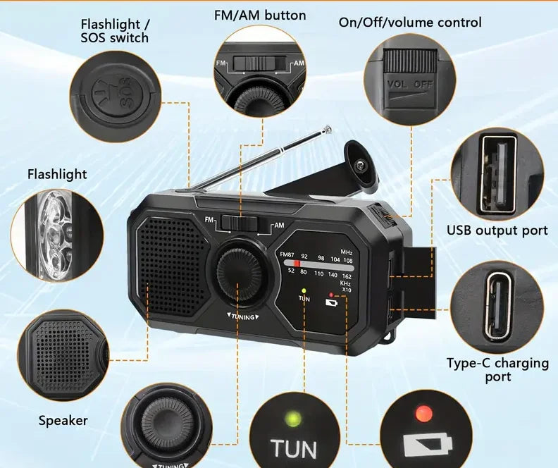 Portable Solar Radio, Emergency Kits first Aid Radio with Crank, Power station USB