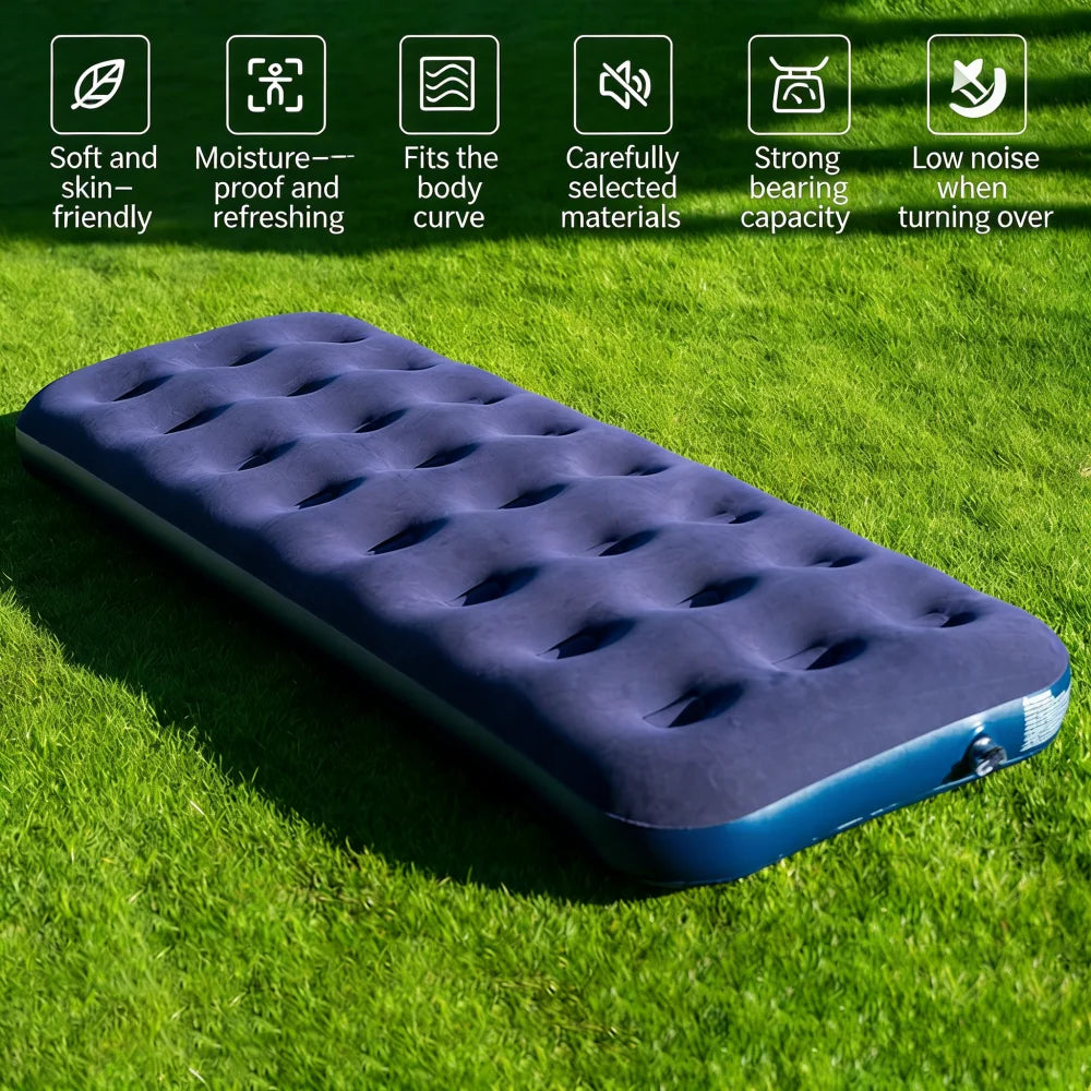 Inflatable Flocking Camping Bed Mat Single Person Outdoor