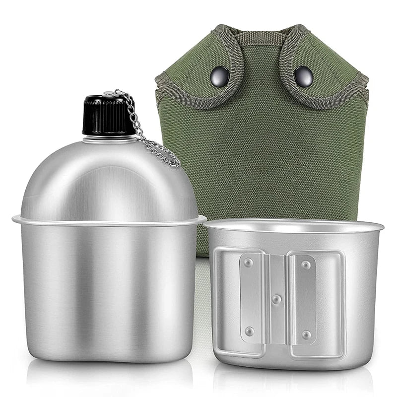 Outdoor Canteen Cookware Set Canteen Cup Portable Water Bottle with Grab Handle Cup