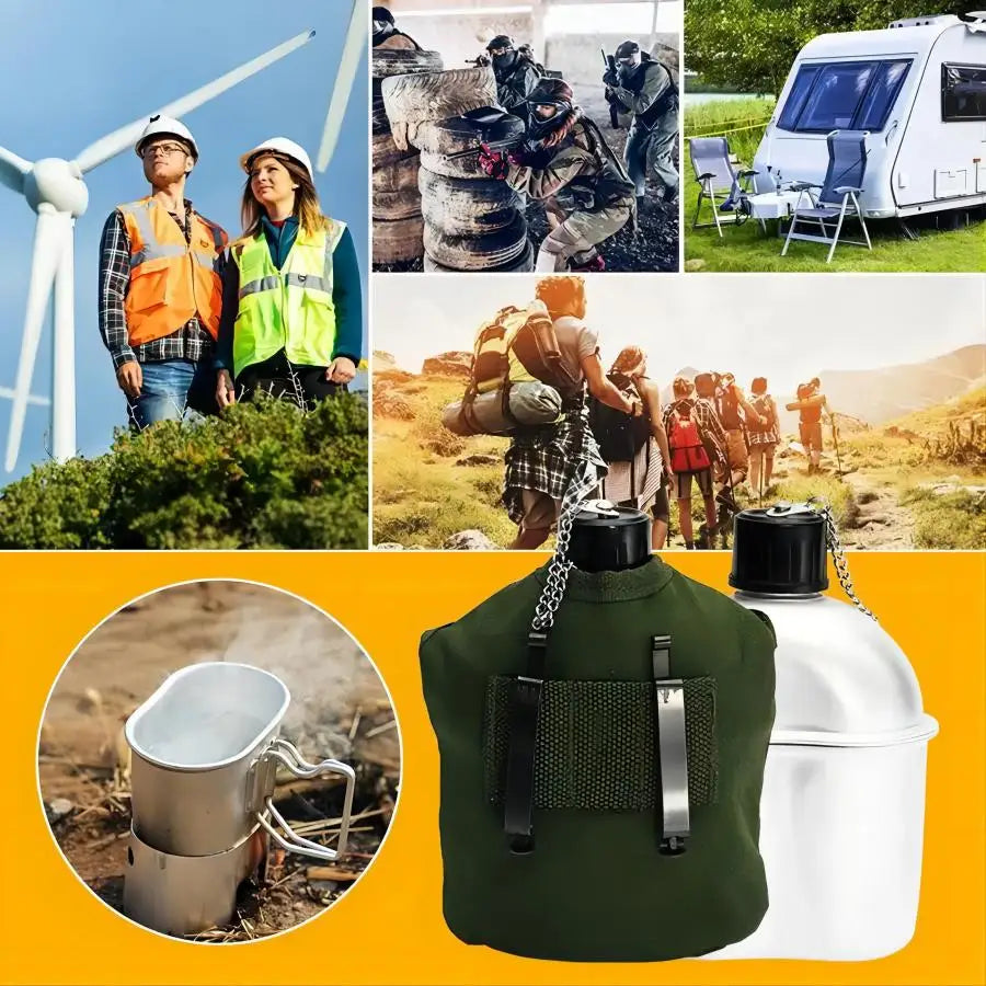 1 Set, Aluminum Water Canteen Cup And Storage Pouch, Portable Water Bottle Camping