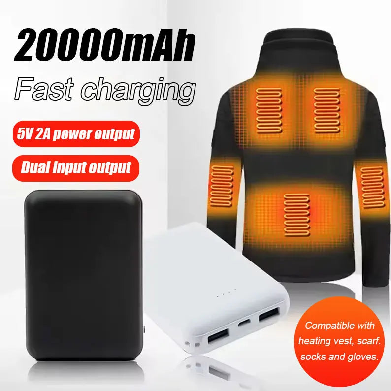 20000mAh Power Bank Portable USB Charger, Compatible for Heating Vest Jacket Scarf Socks Glove Equipment New