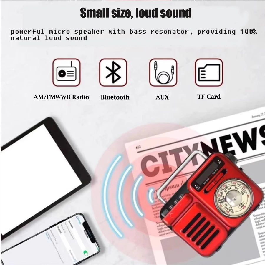 Bluetooth Speakers Emergency Radio FM AM WB Solar Hand Crank Radio, TF Card Music Play   er