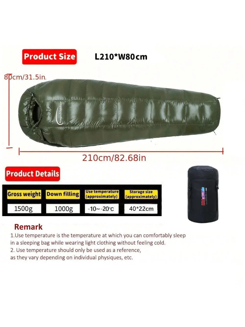 Outdoor camping, three-dimensional grid design, mummy style. Sleeping Bag