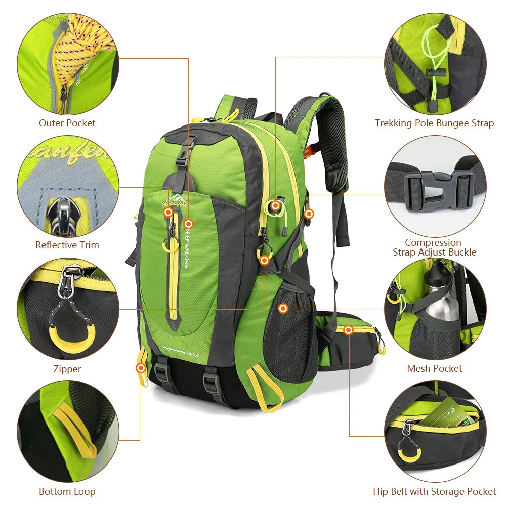 New Camping Backpack 40 Liters Large Capacity Travel Canvas Bag Outdoor