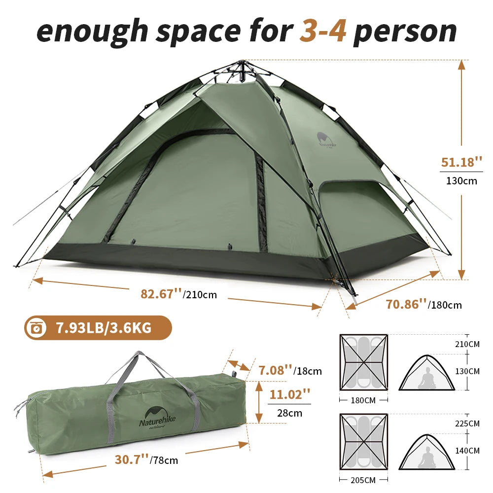 3-Person Camping Automatic Tent One Touch Waterproof Roof
