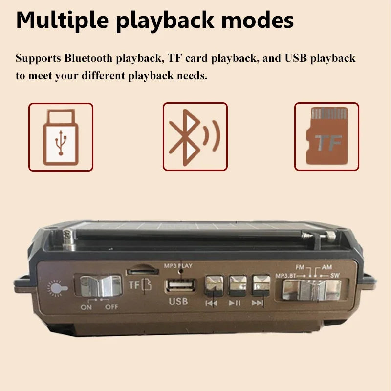 Portable Radio Solar Charging  Receiver/Bluetooth Speaker