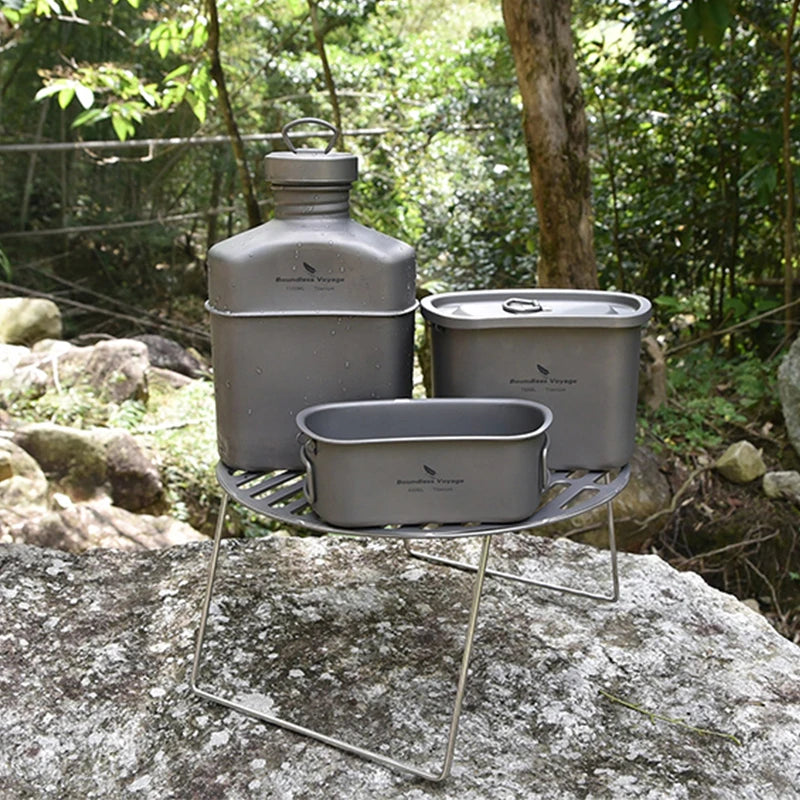 Cooking Set, Titanium Military Canteen, Cookware Bowl Kettle With Camouflage Storage Bag