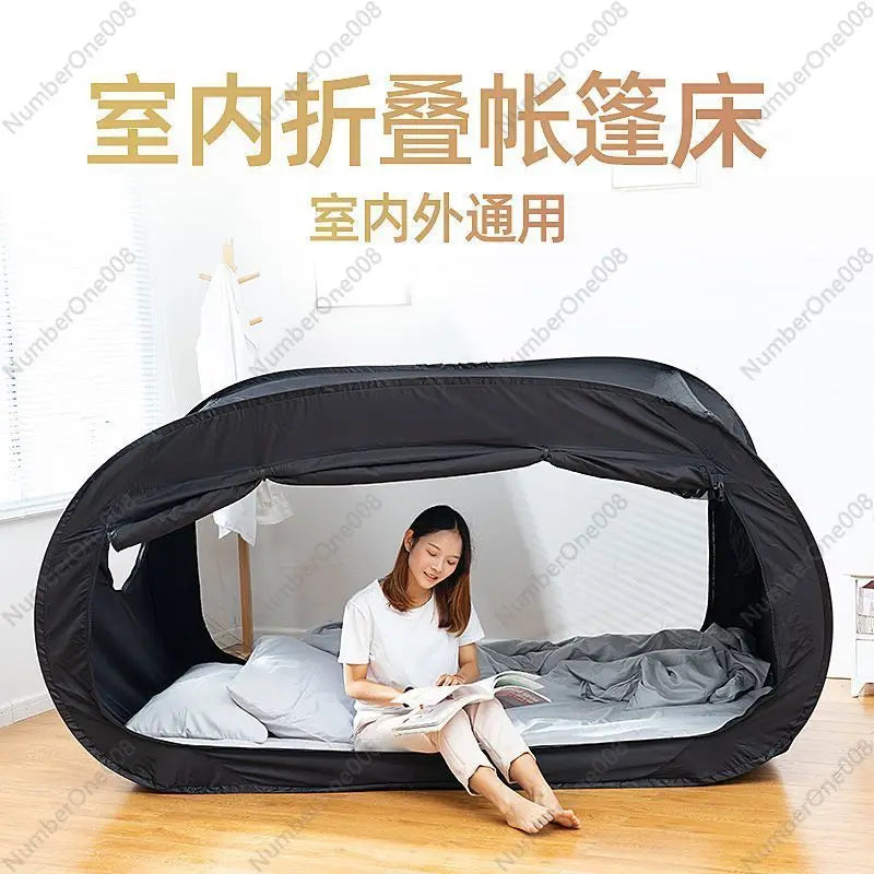 Camping folding tent with blackout curtain and outdoor mosquito net
