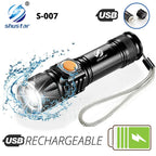 Powerful LED Flashlight With Tail USB Charging Head Zoomable / waterproof