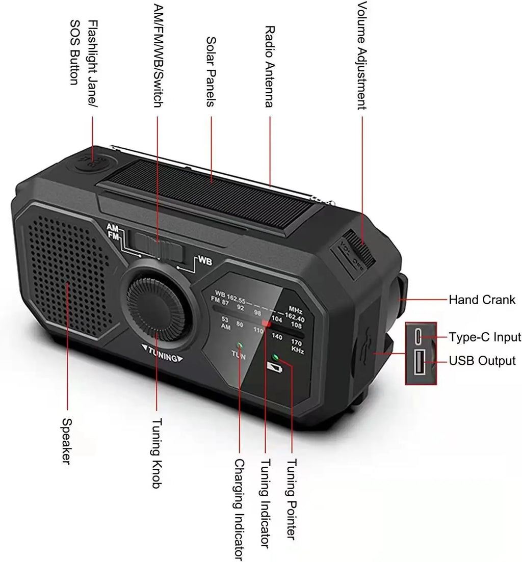 Portable Solar Radio, Emergency Kits first Aid Radio with Crank, Power station USB