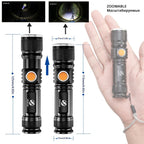 Powerful LED Flashlight With Tail USB Charging Head Zoomable / waterproof