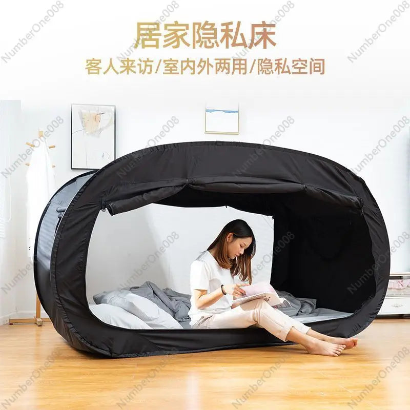 Camping folding tent with blackout curtain and outdoor mosquito net