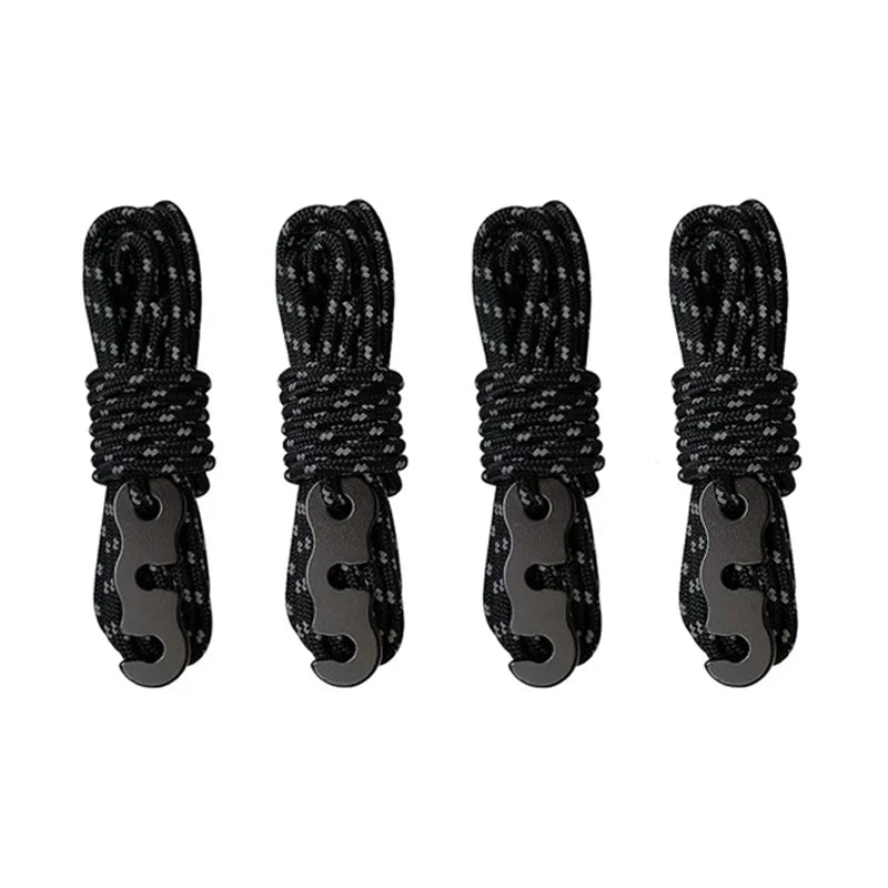 4 Outdoor Tent Ropes, Reflective Ropes Canopy Reinforced Windproof with Buckles