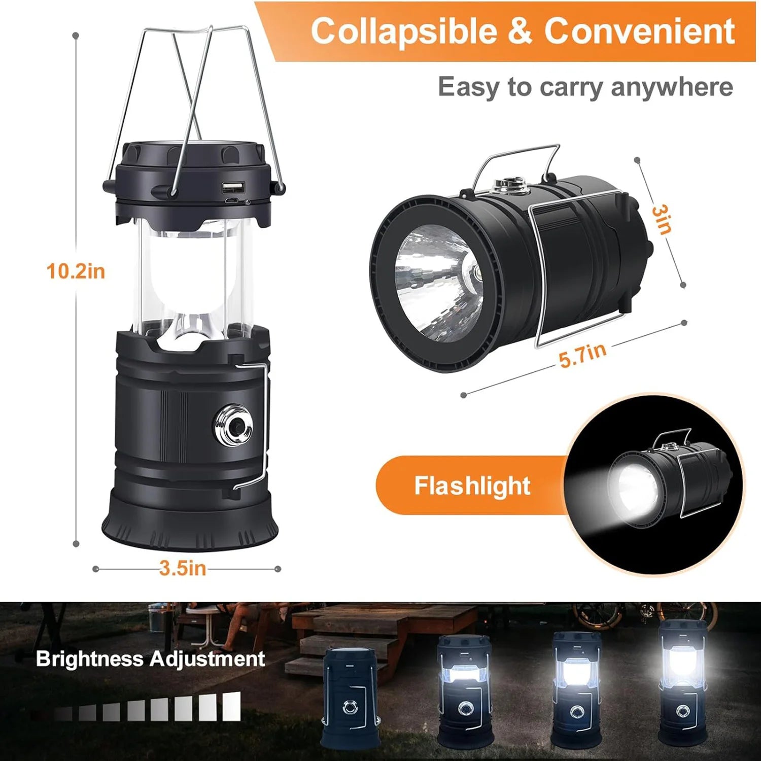 Solar Camping Tent Lamp LED Portable Multifuctional  Flashlight Waterproof