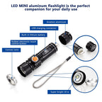 Powerful LED Flashlight With Tail USB Charging Head Zoomable / waterproof