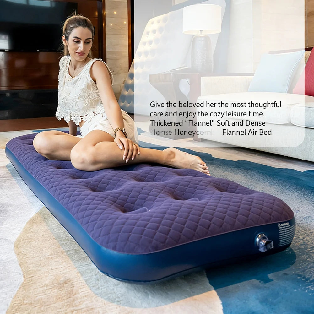 Inflatable Flocking Camping Bed Mat Single Person Outdoor