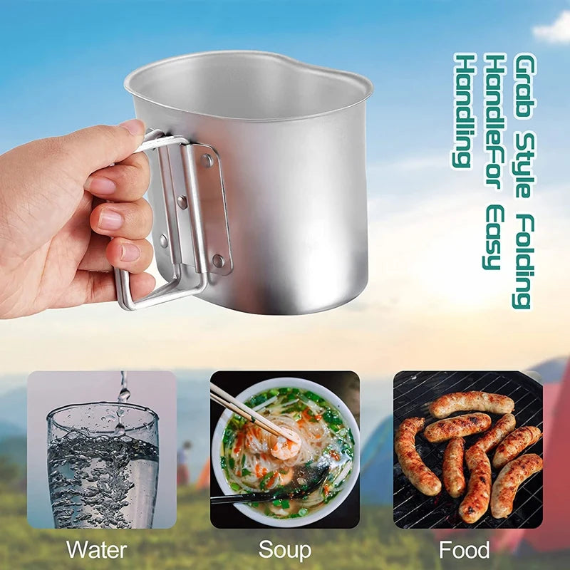 Outdoor Canteen Cookware Set Canteen Cup Portable Water Bottle with Grab Handle Cup