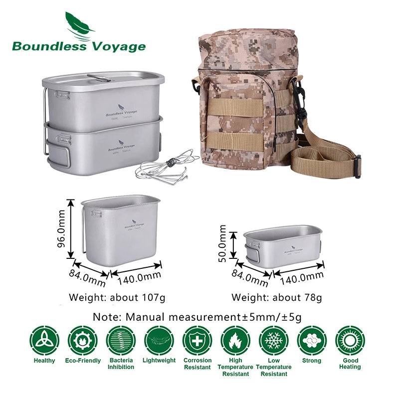 Cooking Set, Titanium Military Canteen, Cookware Bowl Kettle With Camouflage Storage Bag