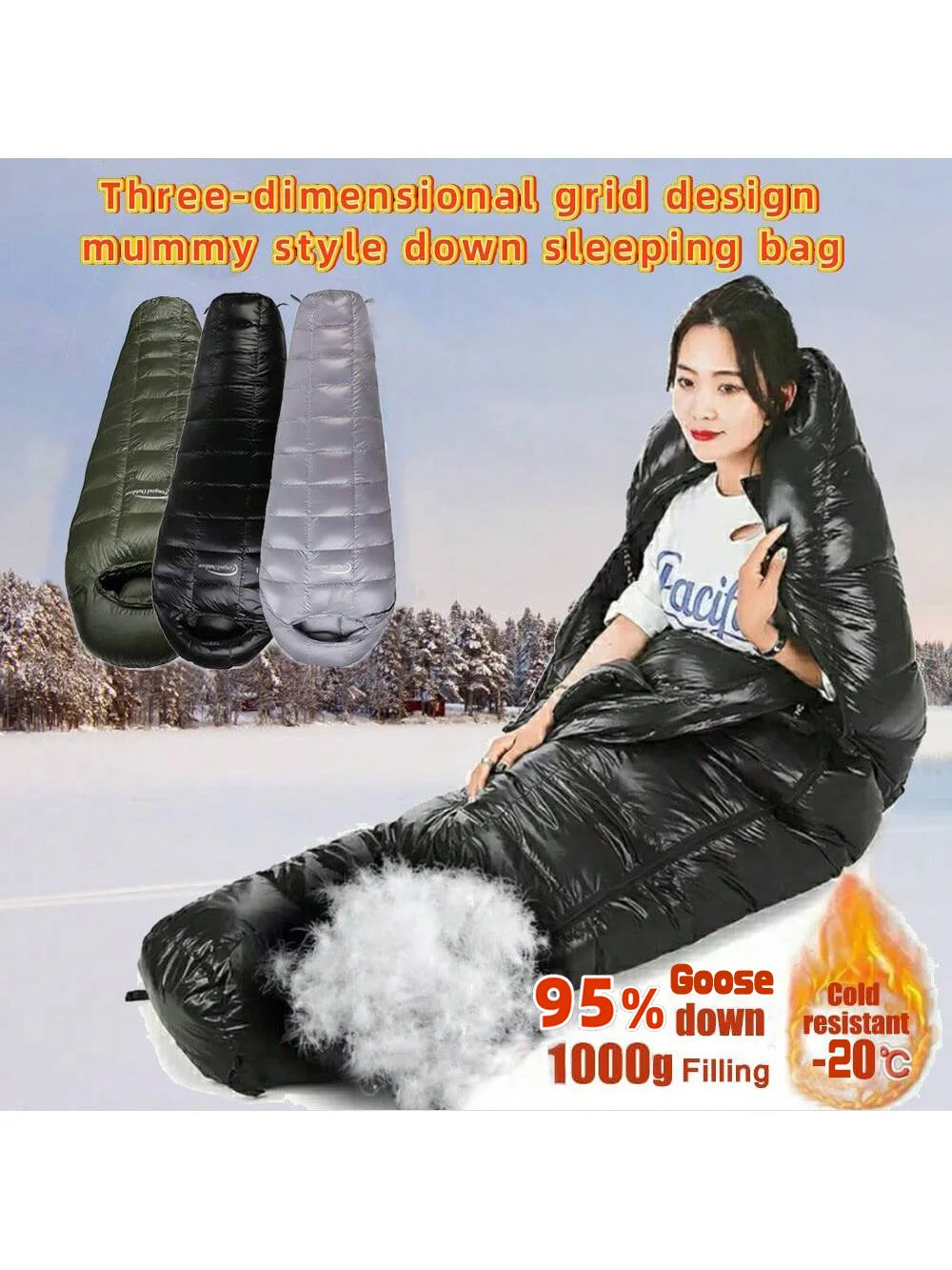 Outdoor camping, three-dimensional grid design, mummy style. Sleeping Bag