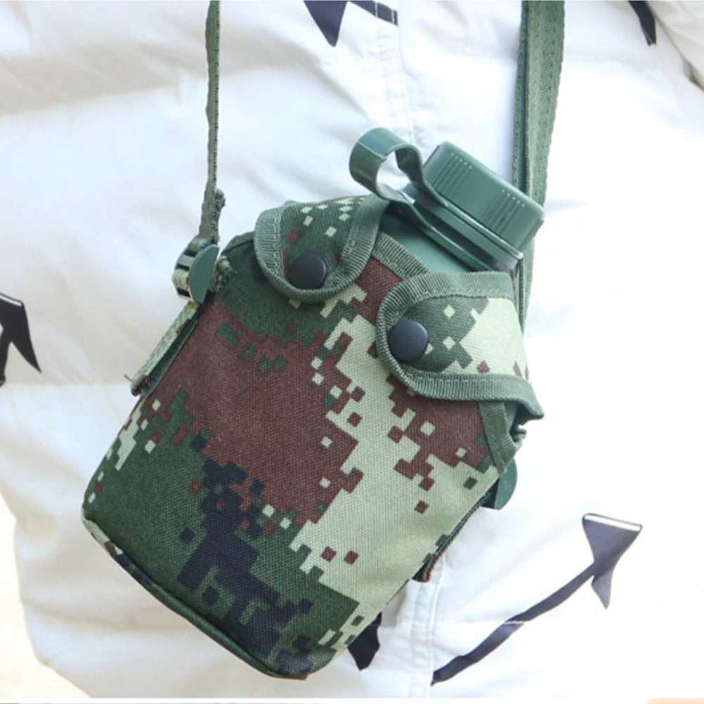 1Set Camouflage Military Canteen 1L Aluminum Alloy Water Bottle Camping Hiking Survival