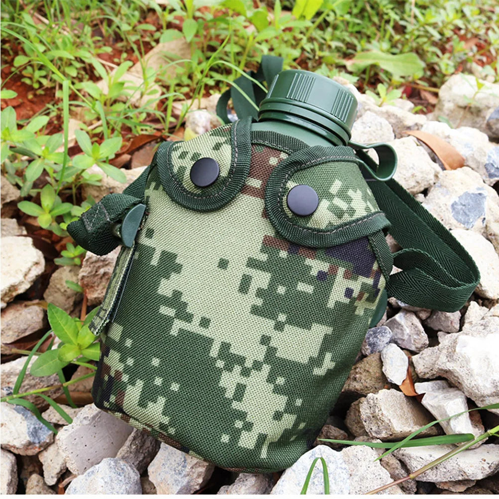 1Set Camouflage Military Canteen 1L Aluminum Alloy Water Bottle Camping Hiking Survival