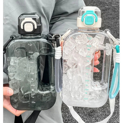 1Pcs Flat Square Transparent Water Bottle  Travel Canteen With Adjustable Strap Camping