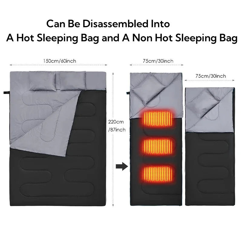 Heated Sleeping Bag pad,6 Heating Zones,USB Power, 2 person