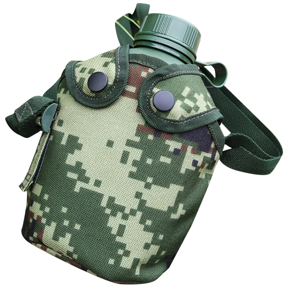 1Set Camouflage Military Canteen 1L Aluminum Alloy Water Bottle Camping Hiking Survival