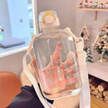 1Pcs Flat Square Transparent Water Bottle  Travel Canteen With Adjustable Strap Camping