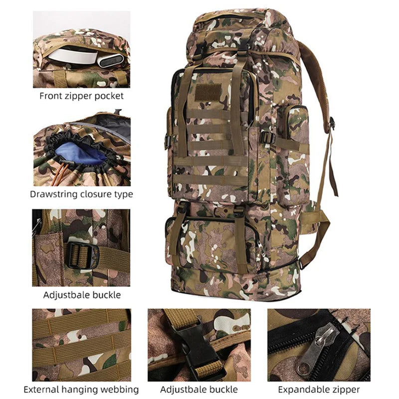 100L Outdoor Camping Backpack Hiking Large Capacity