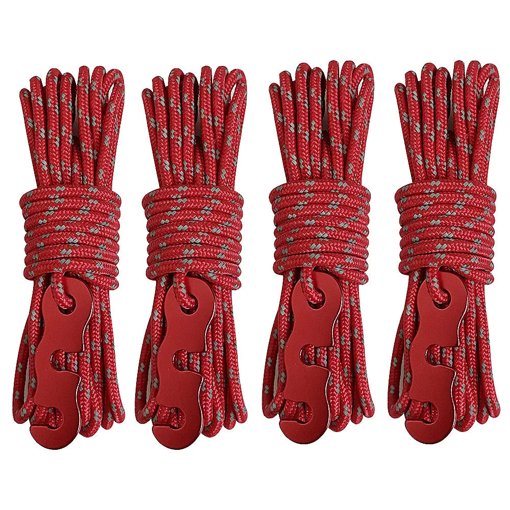 4 Outdoor Tent Ropes, Reflective Ropes Canopy Reinforced Windproof with Buckles