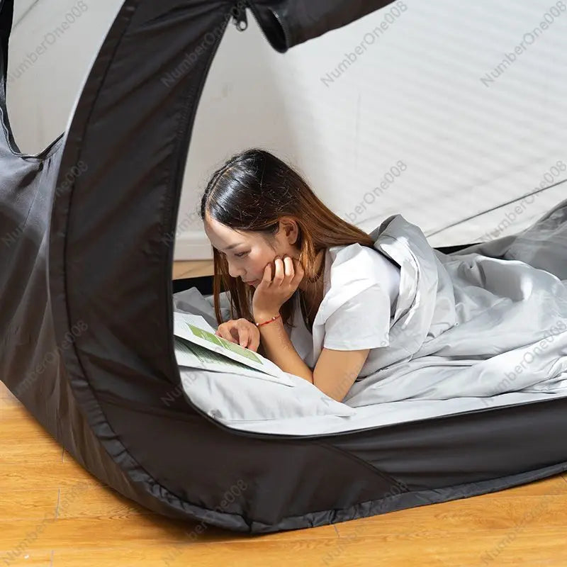 Camping folding tent with blackout curtain and outdoor mosquito net