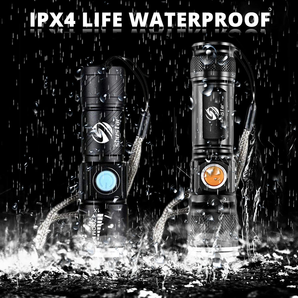Powerful LED Flashlight With Tail USB Charging Head Zoomable / waterproof
