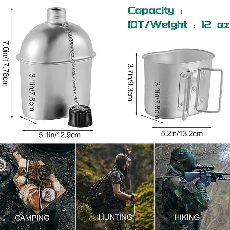 Outdoor Canteen Cookware Set Canteen Cup Portable Water Bottle with Grab Handle Cup
