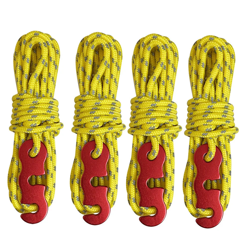 4 Outdoor Tent Ropes, Reflective Ropes Canopy Reinforced Windproof with Buckles