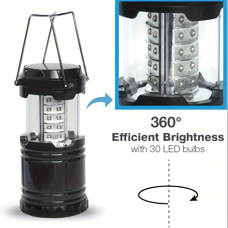 Set of 4 Camping Lights with 30 Leds, Foldable Emergency Flashlights, Battery-Operated