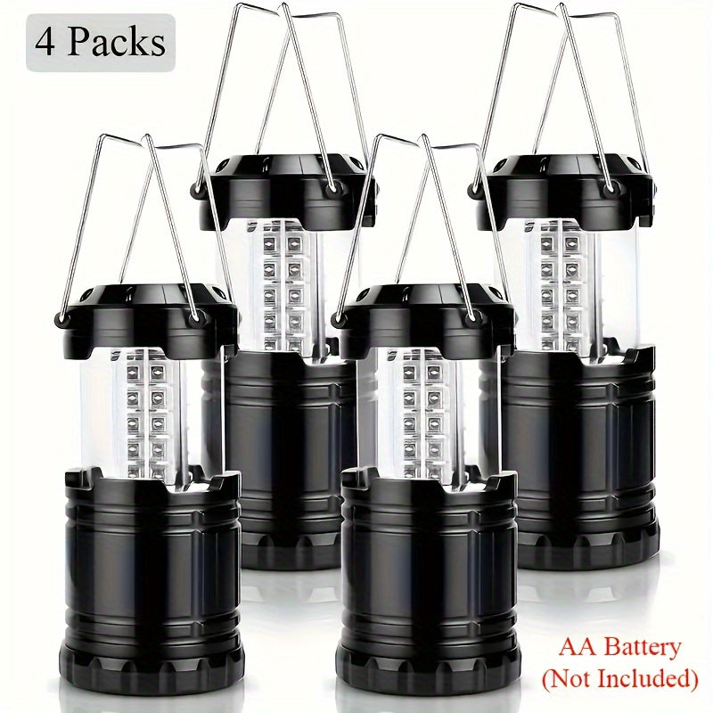 Set of 4 Camping Lights with 30 Leds, Foldable Emergency Flashlights, Battery-Operated